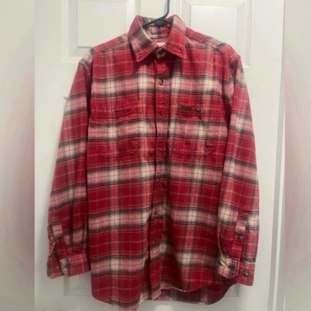 Carhartt Vintage Flannel Long Sleeve Red Plaid Shirt Button Up - Small - EUC